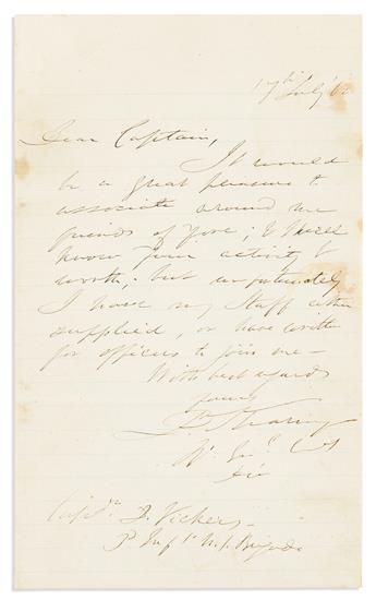 (CIVIL WAR.) Two Autograph Letters Signed, each by a Union or Confederate General: Philip Kearny * Leonidas Polk.